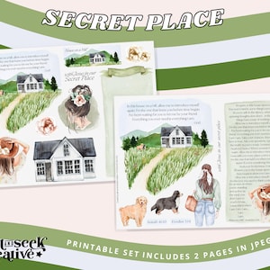 Lieu secret | Feuille d'autocollants imprimables - Journalisation biblique | Maison aquarelle | Planificateur de foi/Art chrétien/Journal Ephemera/Femme Clipart