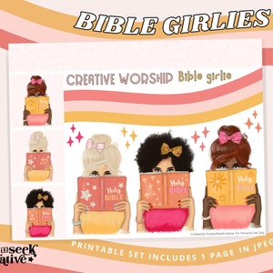Bible Girlies Clipart, Printable Sticker Kit for Bible Journaling, Faith Planner, Prayer Journal, Christian Woman, Bookish,Pink Aesthetic