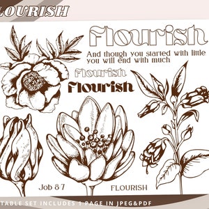 Bloei vintage bloemen | Lente printbaar stickervel voor Bijbeljournaling, Faith Planner, Junk Journal, Faith Art, Mixed Media