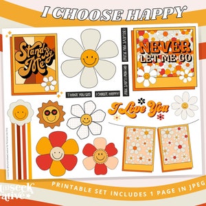Ich wähle glücklich, Smiley, Bibel Journal druckbare Aufkleber, Gebetstagebuch, Glaube Planner Grafiken, christliche Clipart, groovy Blumenkunst