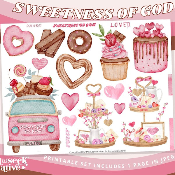 Sweetness of God, Valentines Candy, Printable Stickers - Bible Journal, Faith Planner, Bible Margin Art, Card Making, Scrapbook Ephemera