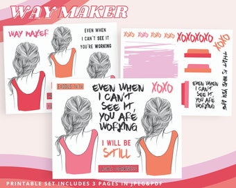 Way Maker, Miracle Worker | Bible Journaling Printable | Bible Journal Supplies & Stickers | Faith Planner | Christian Digital Prints
