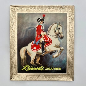 Vintage 1960s German Advertisement for Rössli Cigars on Paperboard, Vintage Tobacco Memorabilia