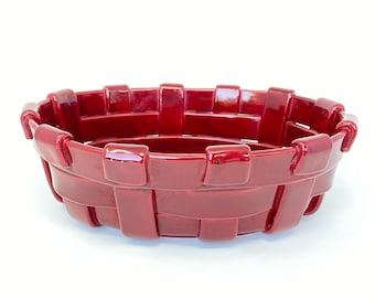 Vintage 1960s Large Italian Basketweave Bowl in Earthenware