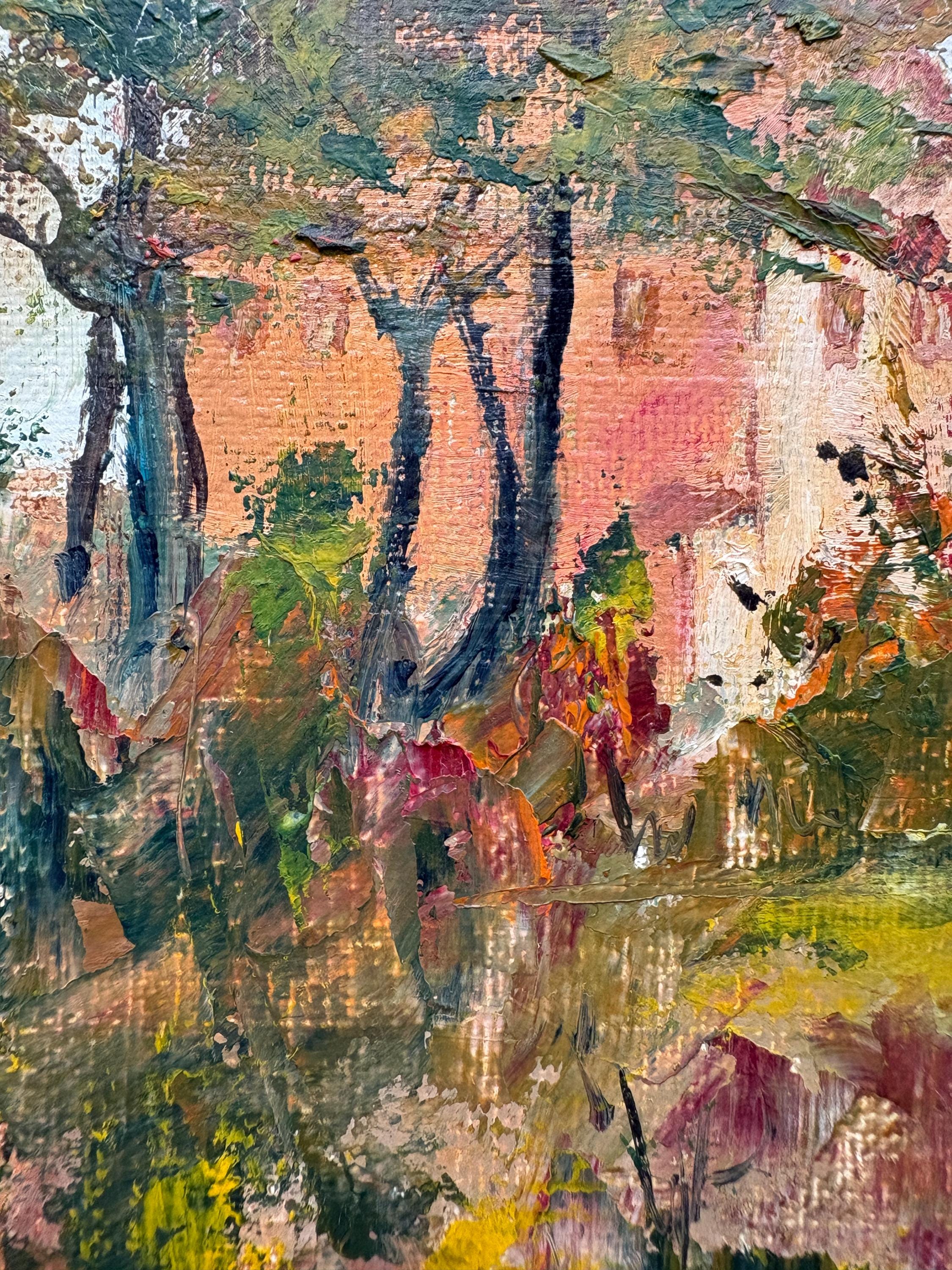 Vintage French Original Oil Painting: Unframed Landscape Signed by