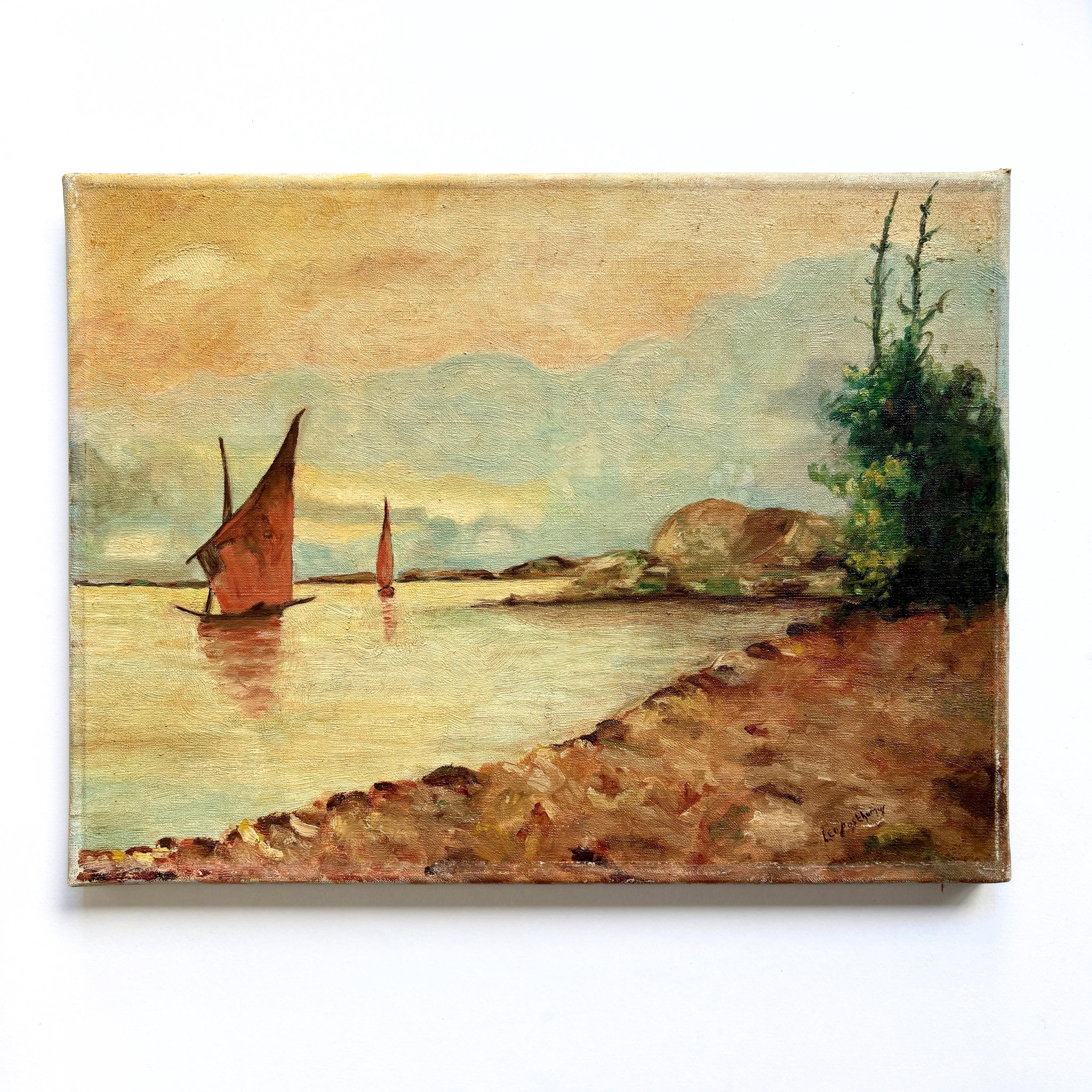 Vintage French Original Oil Painting: Signed Nautical Artwork of