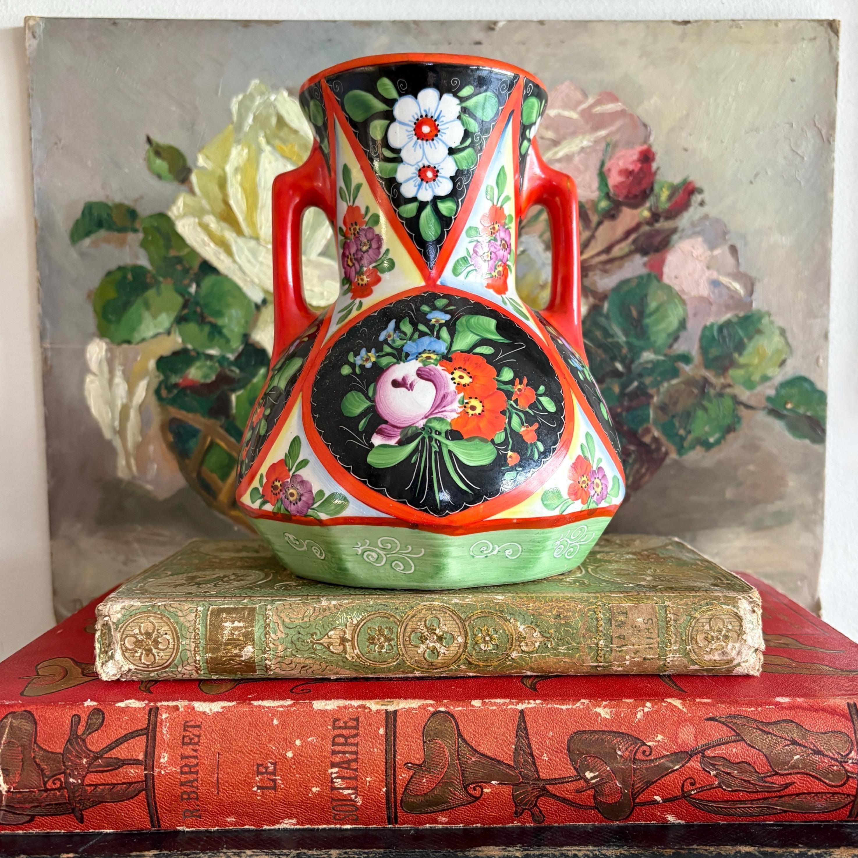 Vintage Czech Porcelain Chodsko Vase: Folk Art Bohemian Vase With