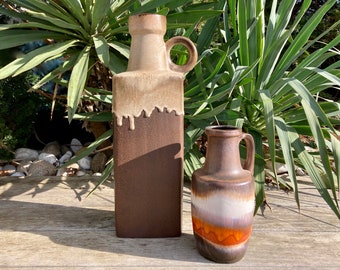 Set of Two Vintage W.German Scheurich Keramik Fat Lava Vases, 1970s Ceramic Vases with Drip Glaze Models 481-50 and 404-26, Vintage Pottery