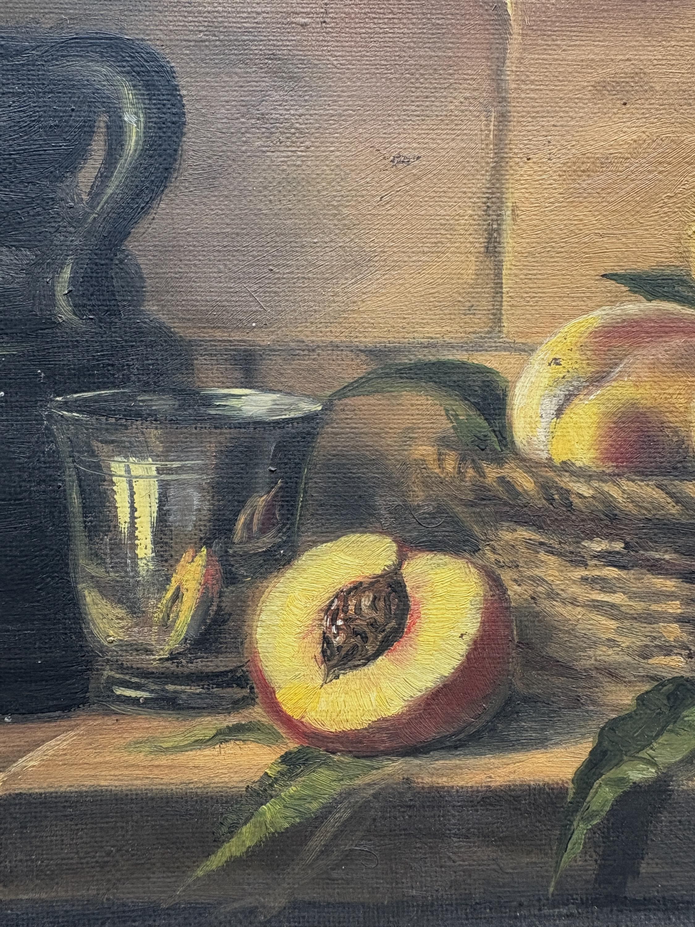 ヴィンテージフランスオリジナル油絵：サイン入り・額入りキッチン静物