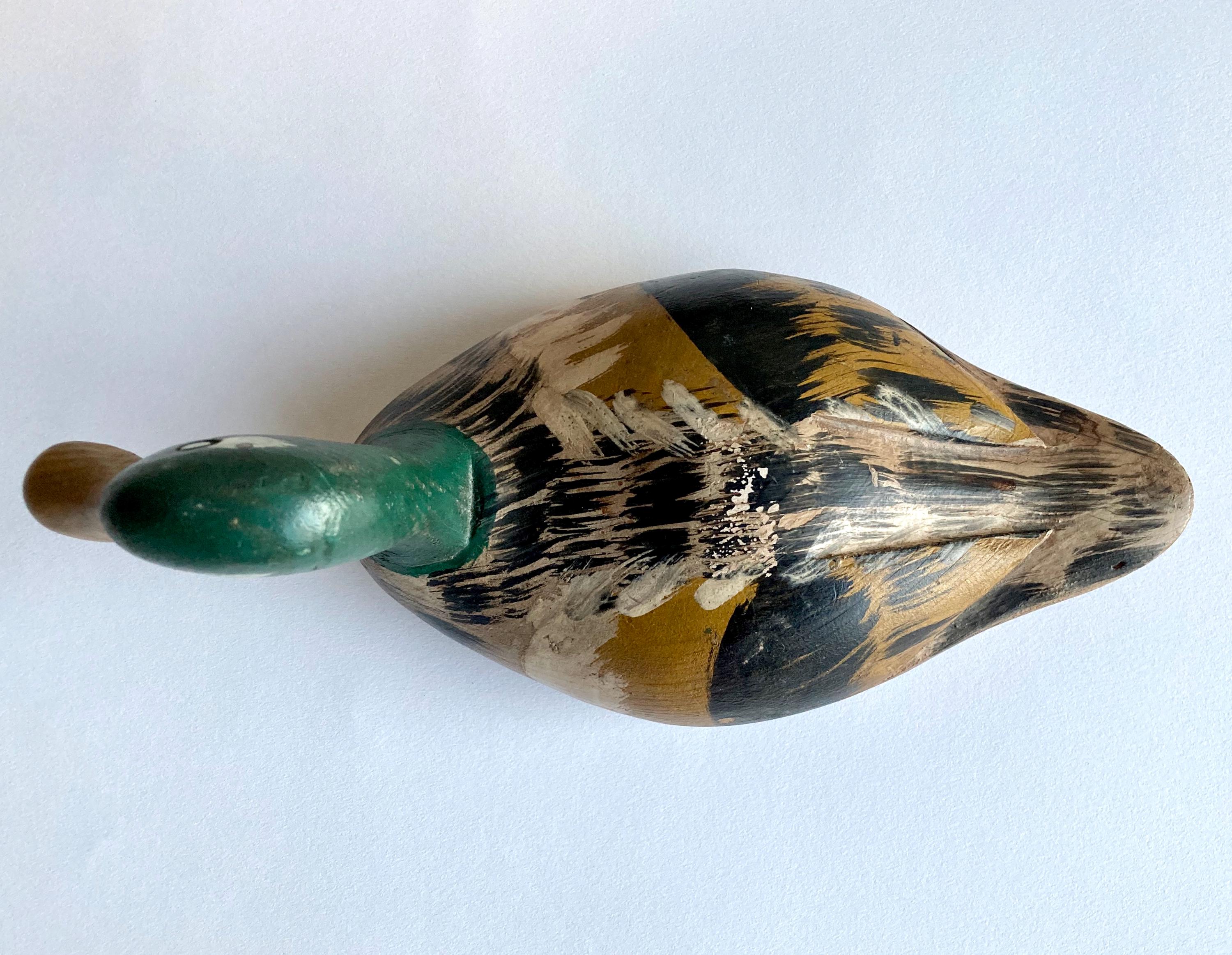 Vintage French Hand-painted Duck Decoy: Decorative Carved Wood
