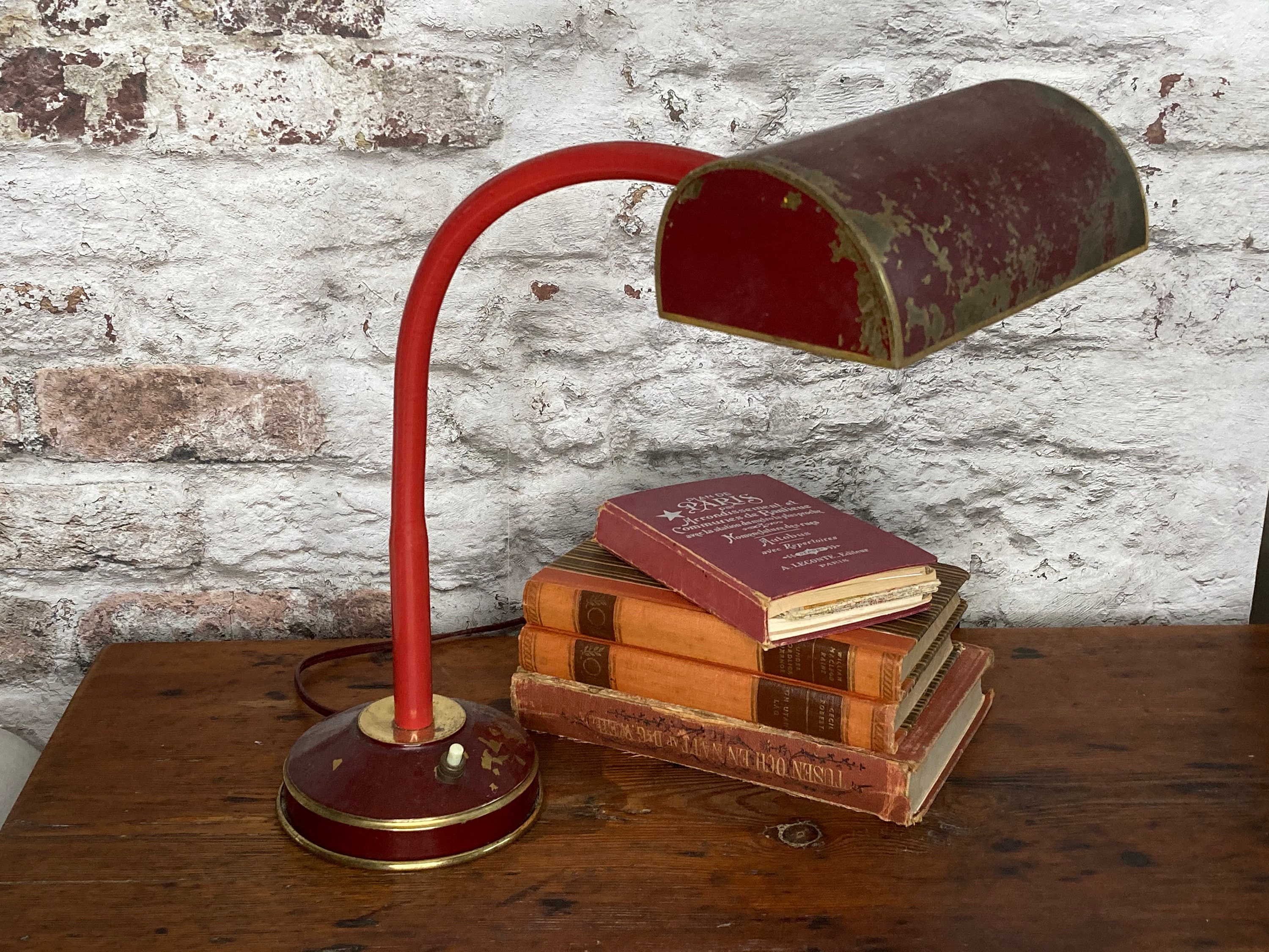 Lampe de Table Bureau Red Gooseneck Vintage Du Milieu Siècle