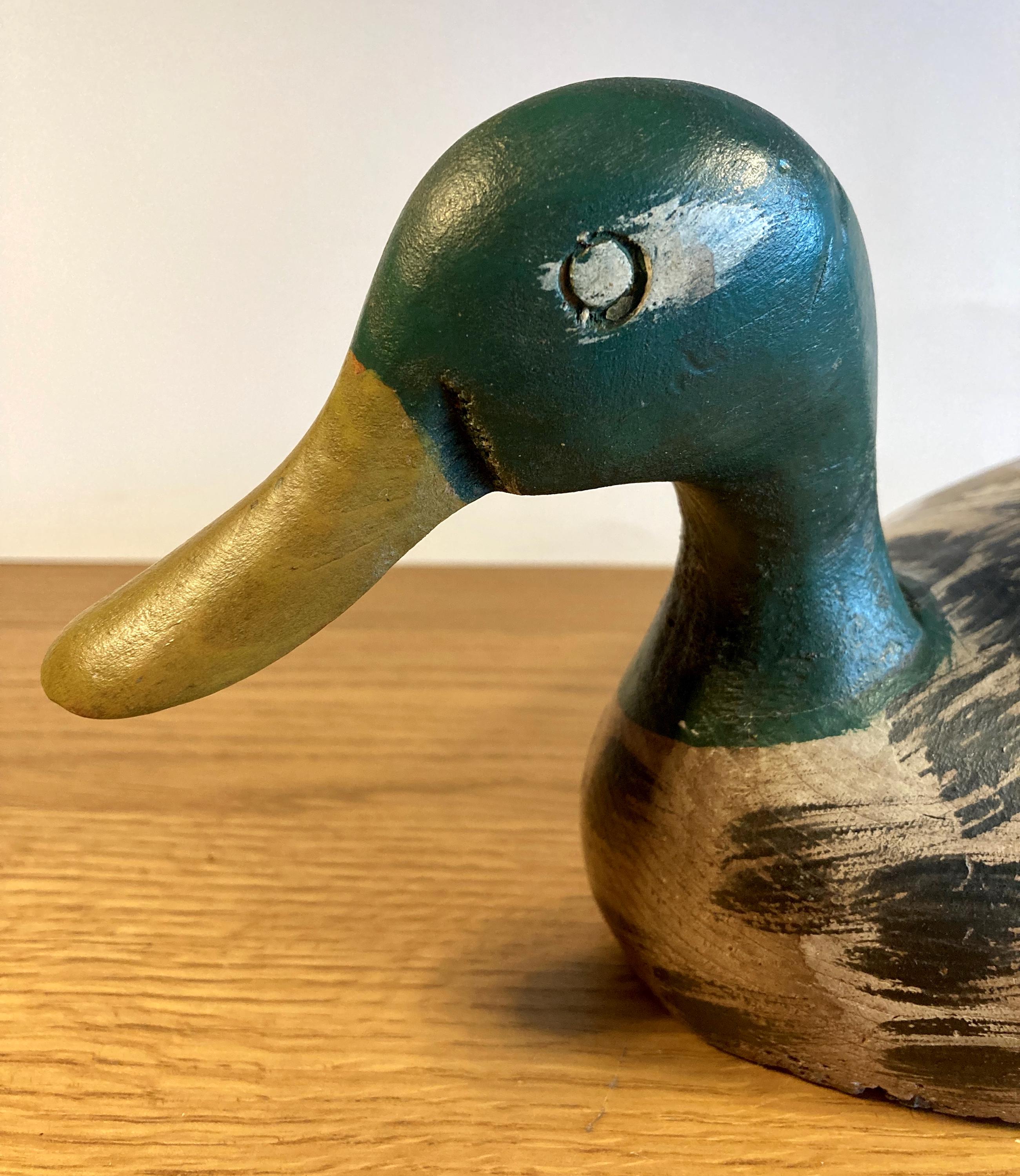Vintage French Hand-painted Duck Decoy: Decorative Carved Wood