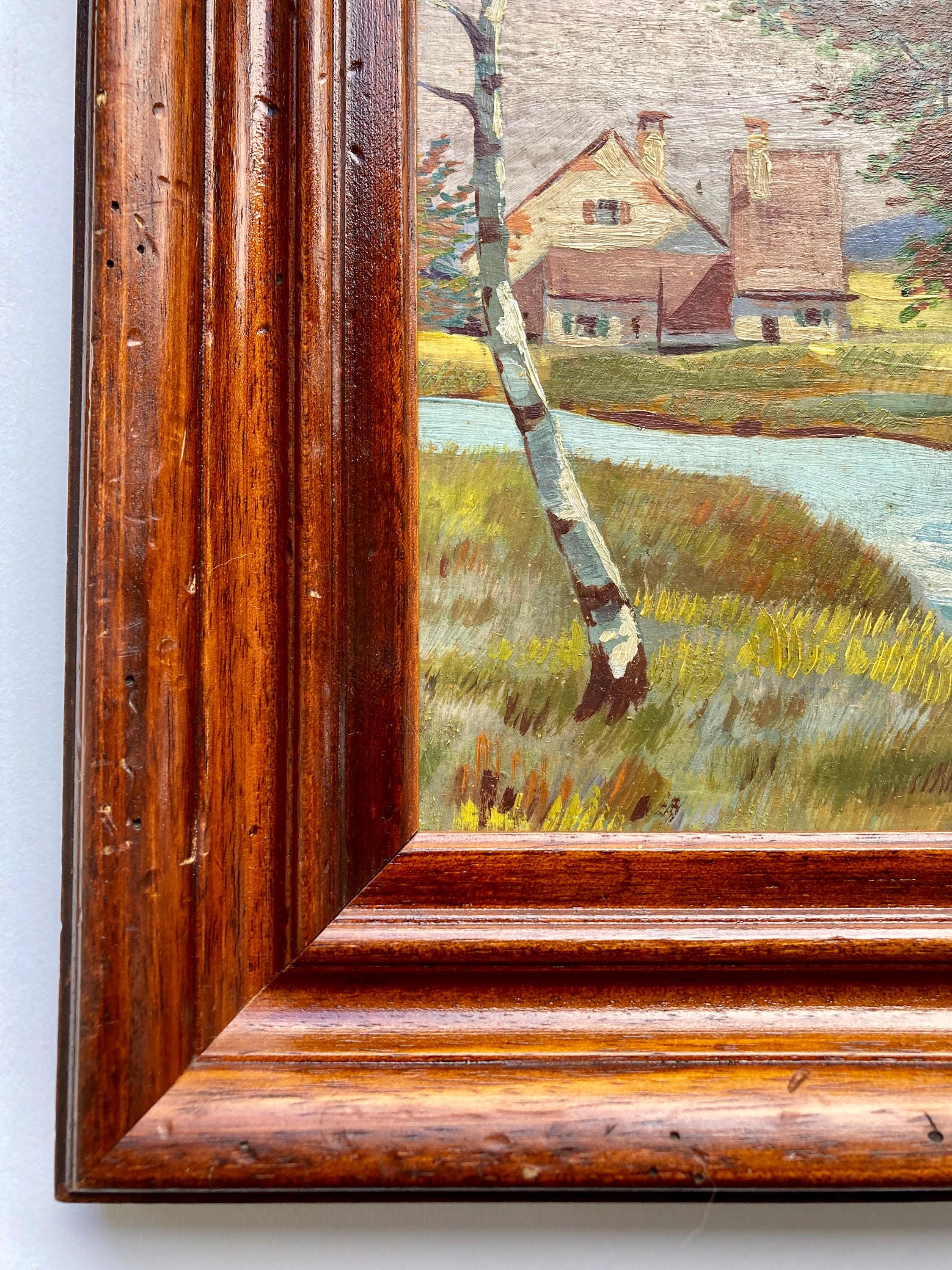 1940年代のヴィンテージフランス油絵：秋の風景画（サイン入り、額入り