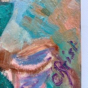 May include: Abstract painting with a mix of blue, green, pink, and purple hues. The artist's signature, "C.R.I.S.K", is visible in the bottom right corner.