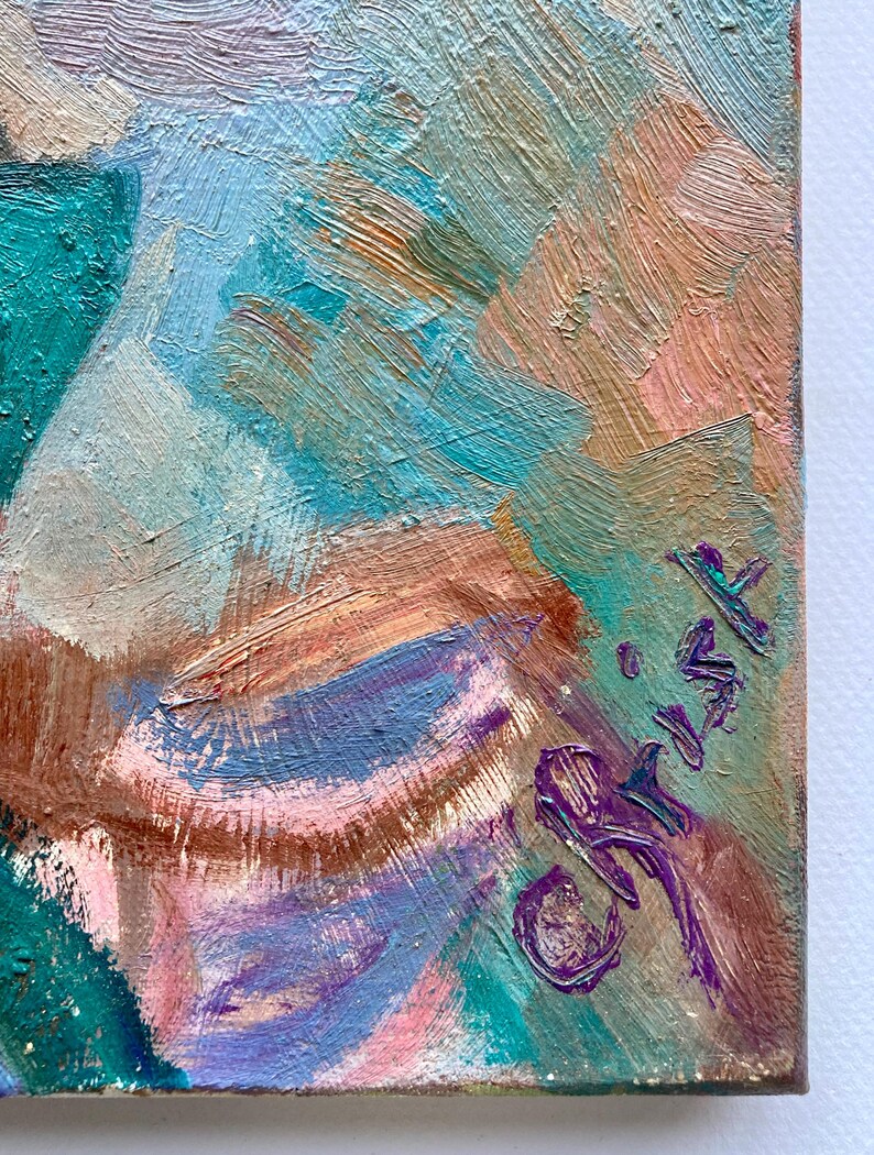 May include: Abstract painting with a mix of blue, green, pink, and purple hues. The artist's signature, "C.R.I.S.K", is visible in the bottom right corner.