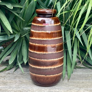 XXL Vintage Fat Lava Floor Vase by Scheurich Keramik: 1960s Brown Pottery Art