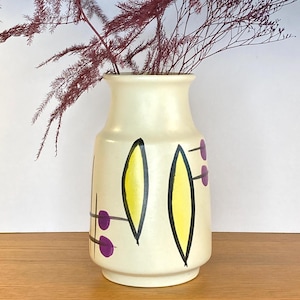 Mid-Century Modern West German Fat Lava Vase by Bay Keramik Model 519-17, Vintage Art Pottery, Abstract Graphic Motif