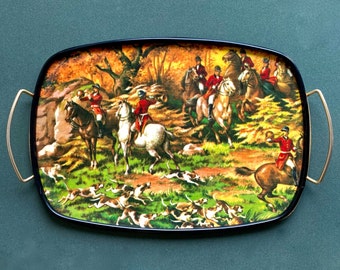 Mid-Century French Serving Tray: Vintage Kitchenware with Fox Hunt Motif