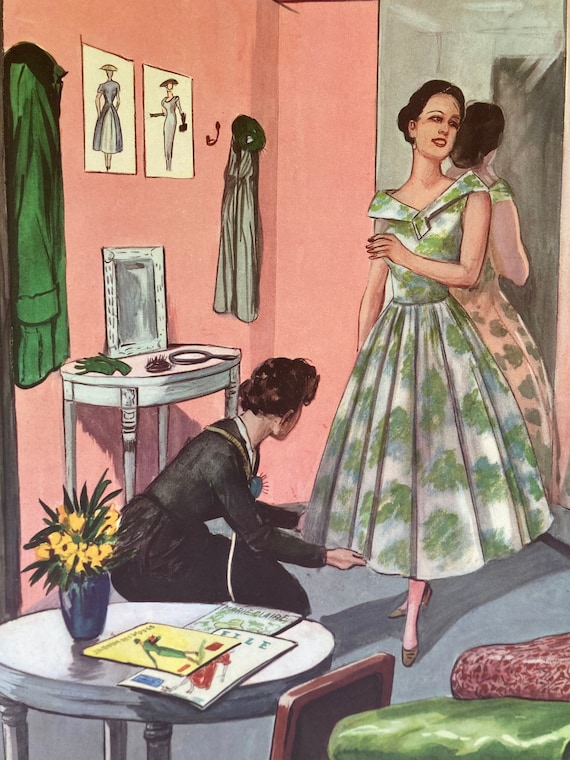 1950年代のフランスの教育学校ポスター（仕立て屋特集、両面印刷
