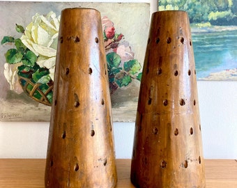 Antique French Solid Wood Lollipop Holders: Pair of Handmade Shop Counter Stands