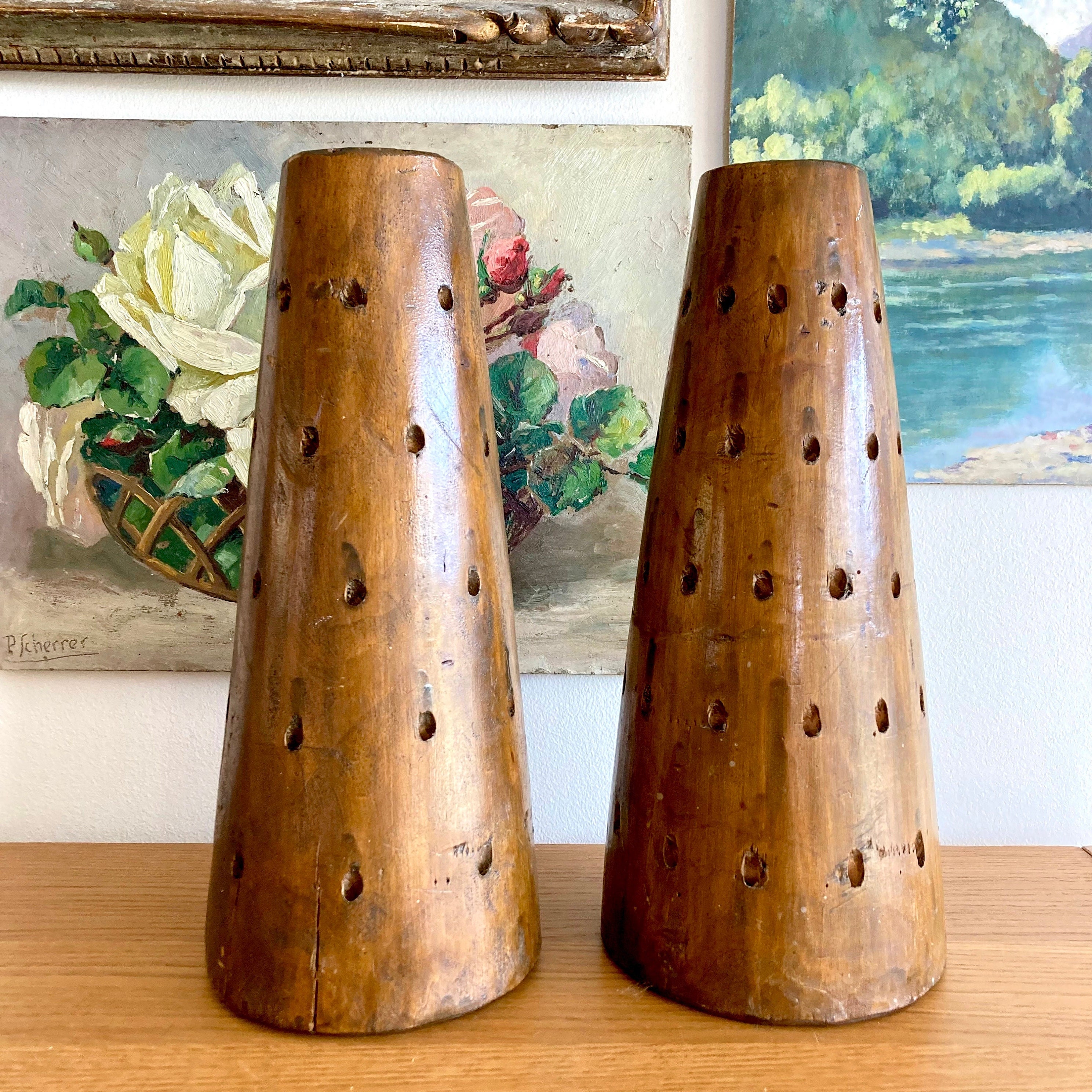 Antique French Solid Wood Lollipop Holders: Pair of Handmade Shop…