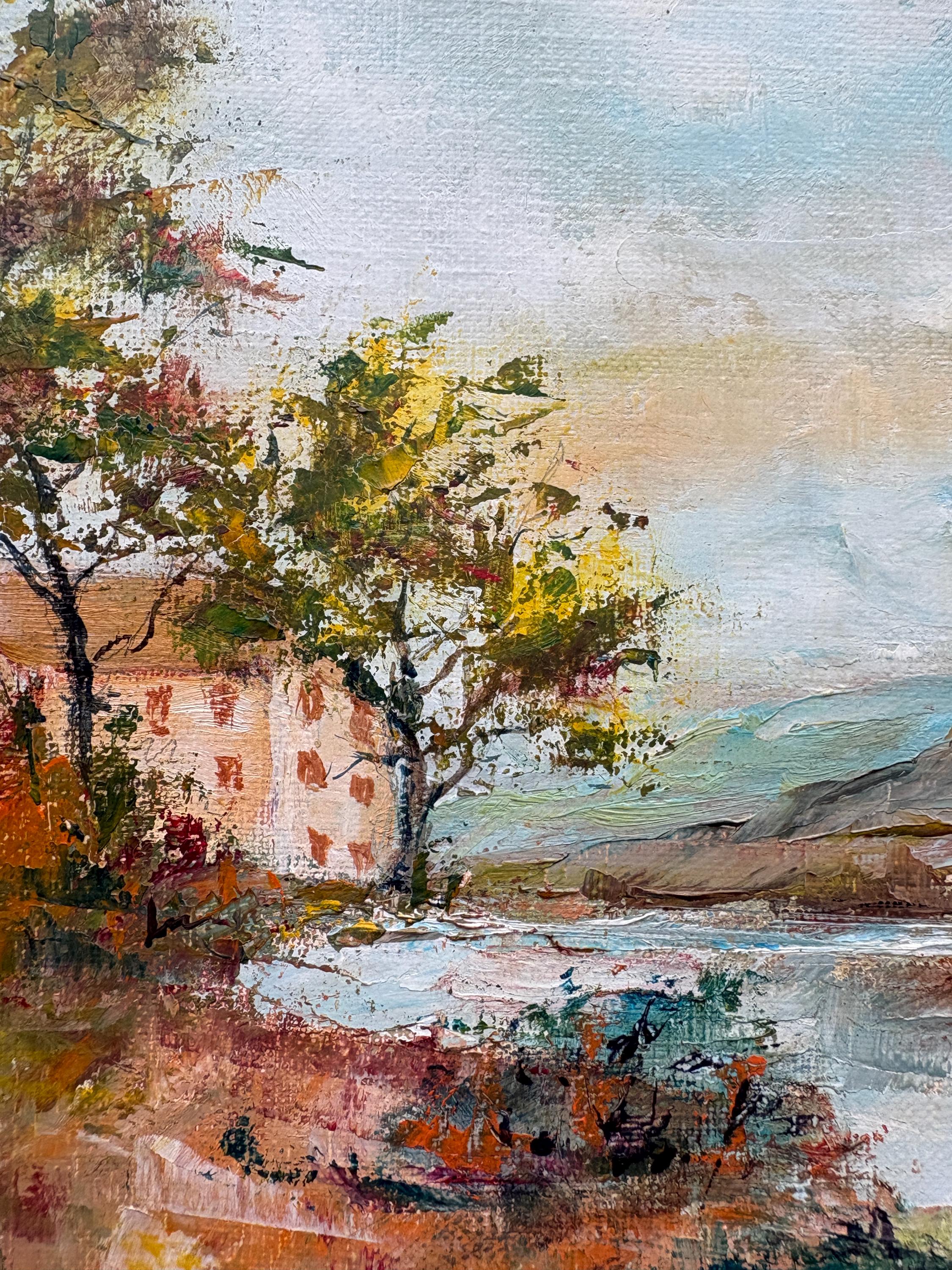 【French Vintage Oil Painting】　油絵　フランス Vintage French Original Oil Painting: Unframed Landscape Signed by