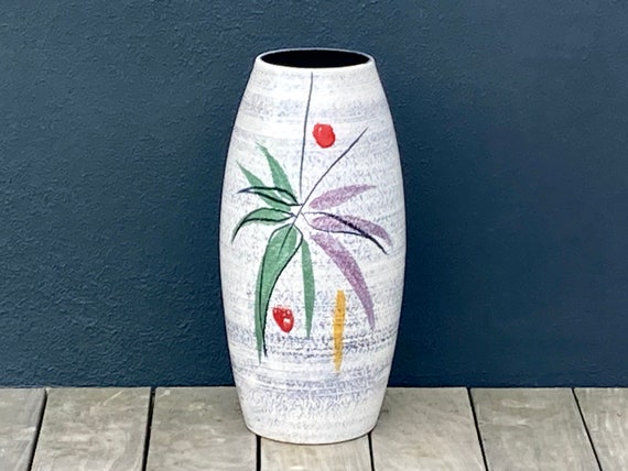 Buy XXL 1960s Vintage Hand Painted West German Fat Lava Vase by 