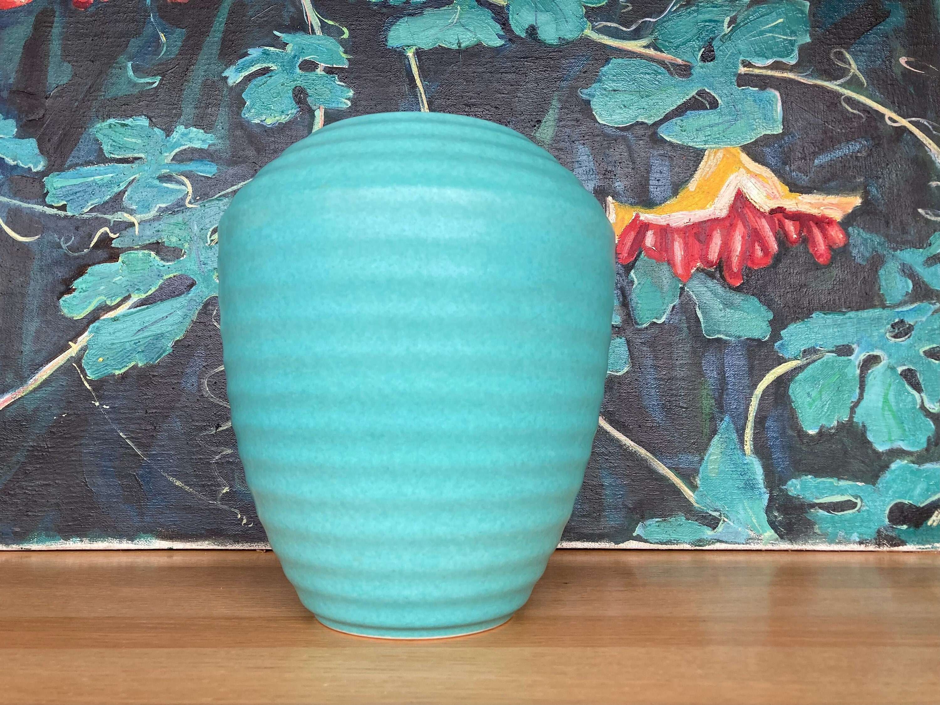 Grand Vase Allemand Vintage Fat Lava Turquoise Glaze, Modèle 710-25