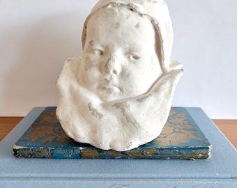 Antique French Plaster Bust: Infant Sculpture After Jean Carriès