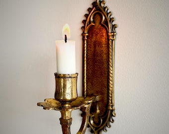 Vintage French Bronze Candle Sconce: Antique Style Wall Mounted Candle Holder