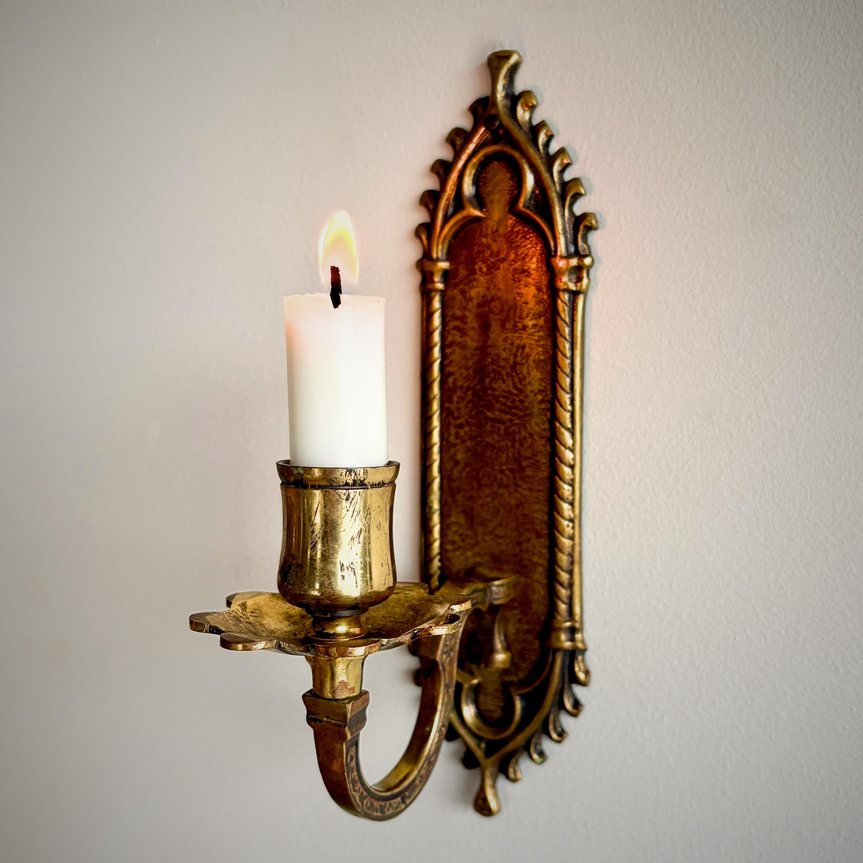 Vintage French Bronze Candle Sconce: Antique Style Wall Mounted Candle