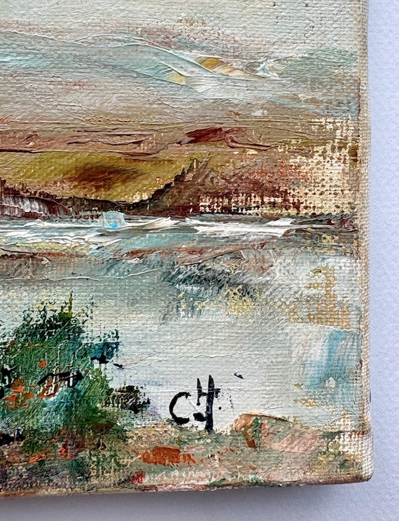 Vintage French Original Oil Painting: Unframed Landscape Signed by