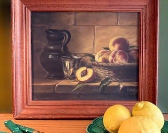 Vintage French Original Oil Painting: Signed and Framed Kitchen Still-Life