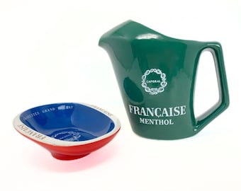 Cenicero y jarra Longchamp de mediados de siglo de Caporal Cigarette