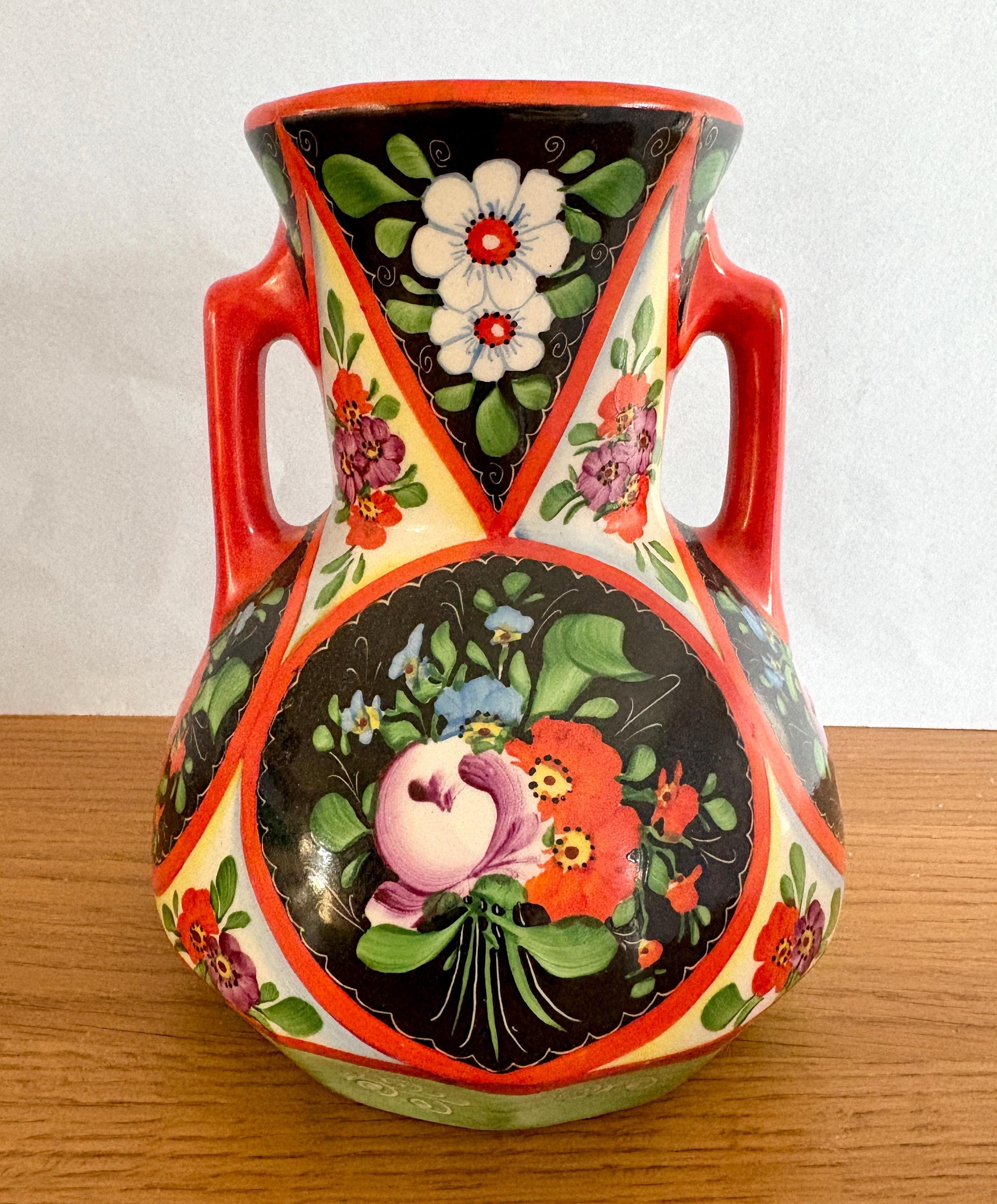 Vintage Czech Porcelain Chodsko Vase: Folk Art Bohemian Vase With