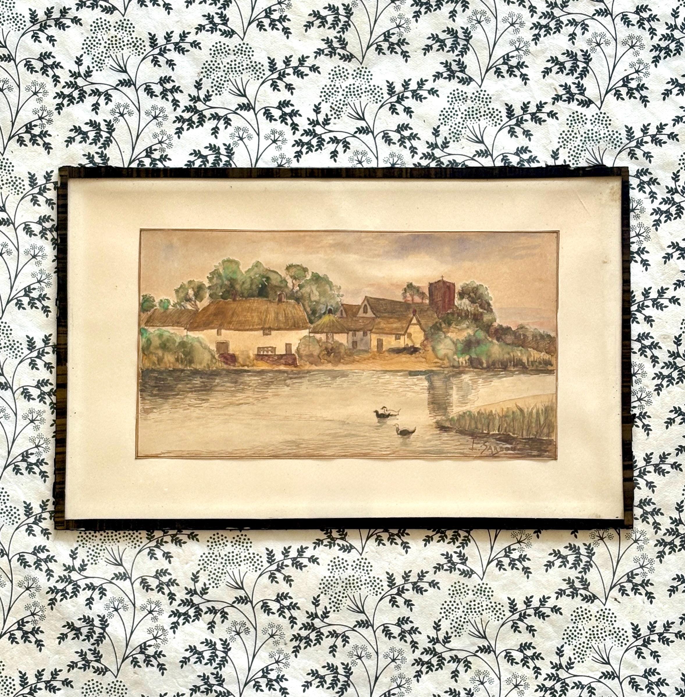 Vintage French Original Watercolor Painting Signed by Artist, French Country Scene, Rural Landscape