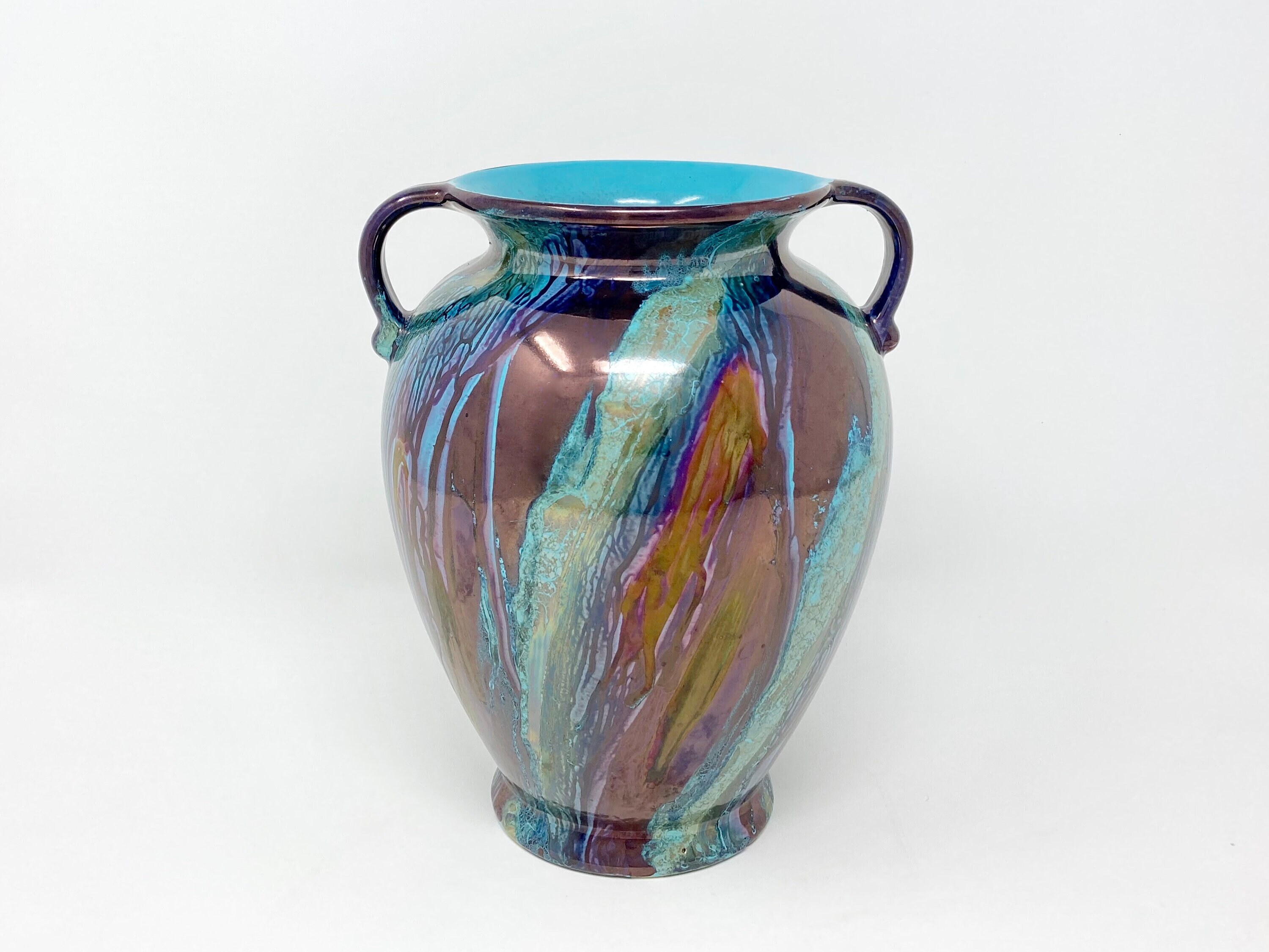 Vase Allemand Vintage Des Années 1970 Par Scheurich Iridescent Polychrome Glaze Fat Lava