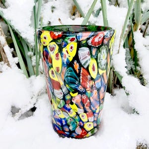 Vintage Italian Hand-Blown Millefiori Glass Vase, Murano Blown Vase, Collectible Vintage Glass, Italian Glass Art, Murrine Glass Beads Vase
