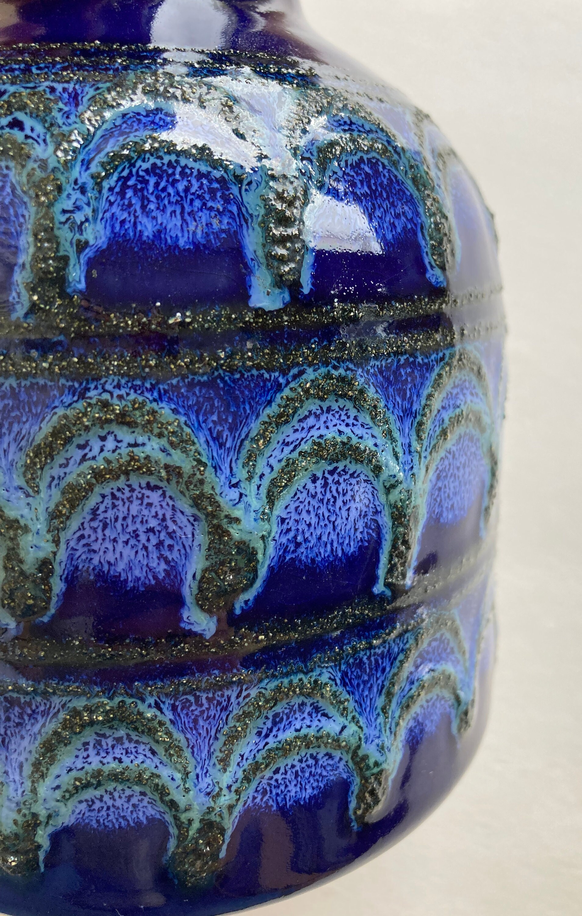 Vintage German Fat Lava Pottery: Mid-Century Modern Blue Ceramic