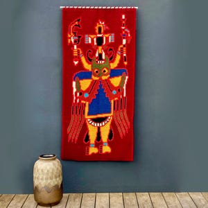 XL Vintage 1970s French Handmade Needlework Wall Tapestry, Large Yarn Art Wall Hanging, Vintage Textile Wall Decor, Ethnic Home Decor