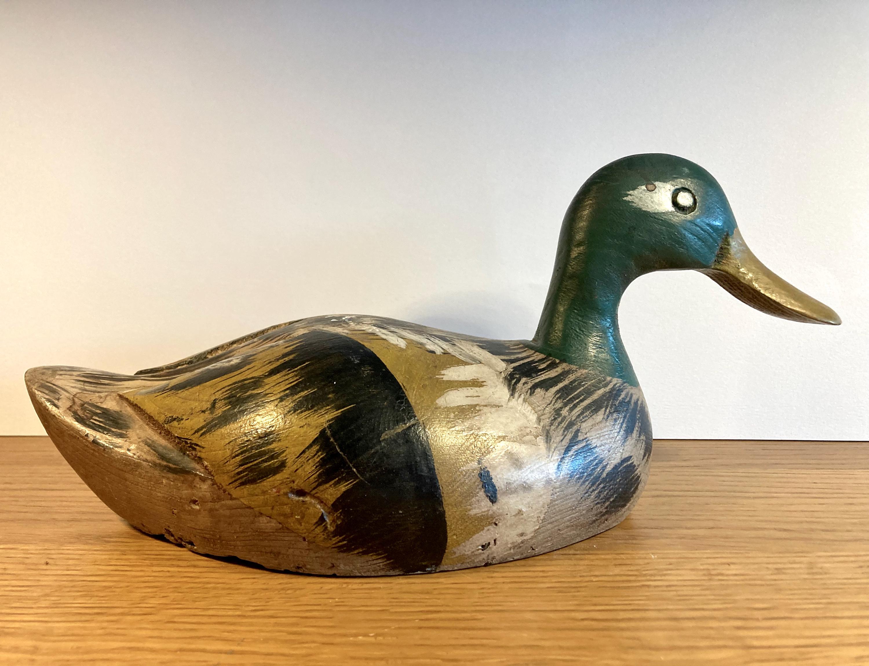 Vintage French Hand-painted Duck Decoy: Decorative Carved Wood