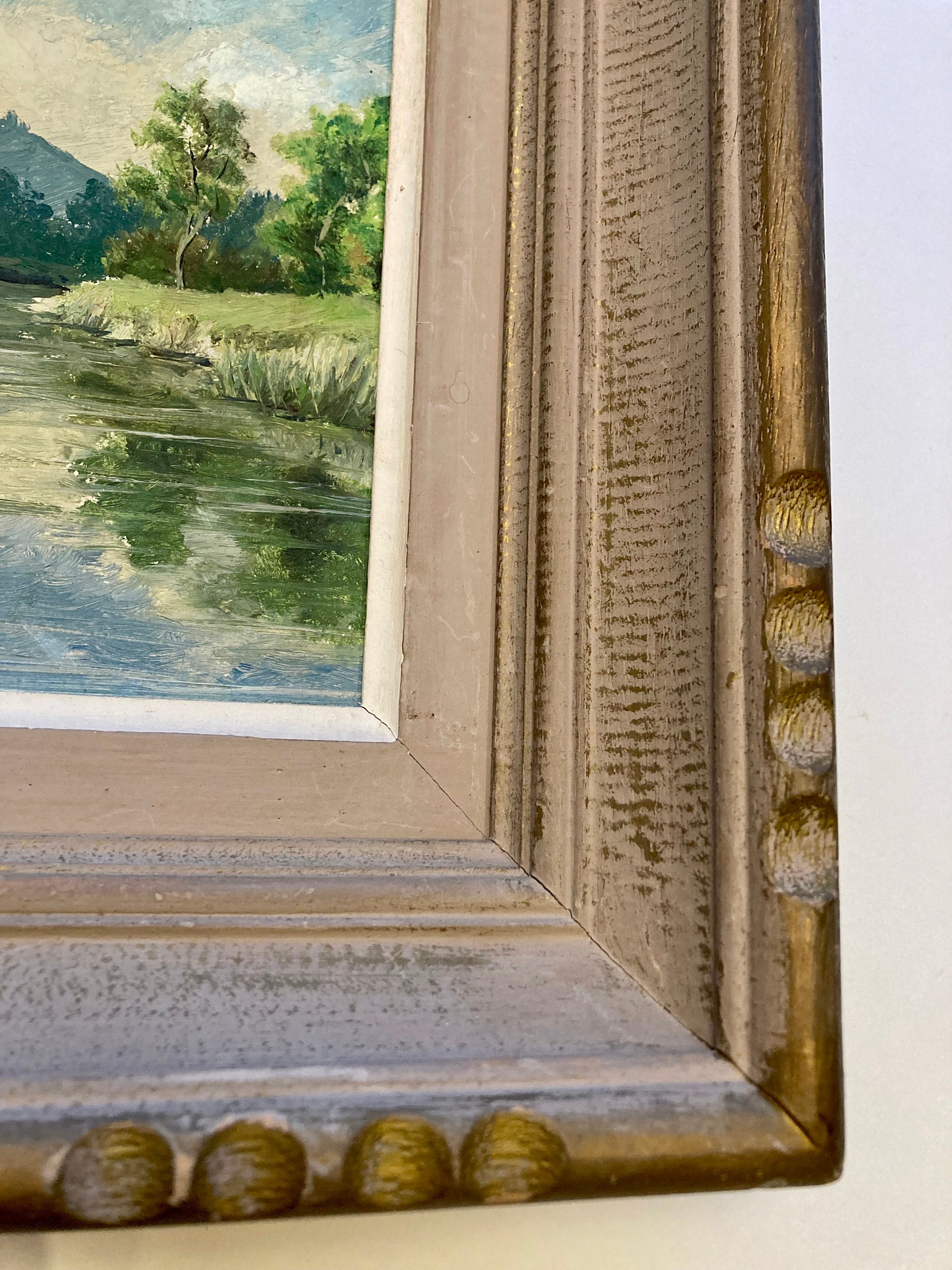 ヴィンテージ アルザス風景油絵、サイン入り フランス美術、1947年 額