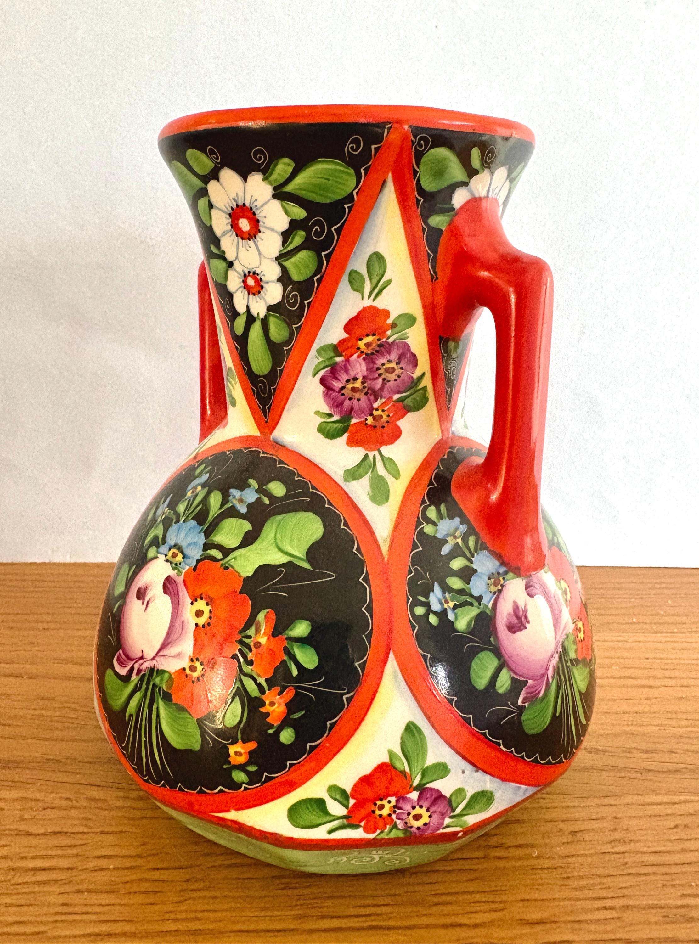 Vintage Czech Porcelain Chodsko Vase: Folk Art Bohemian Vase With