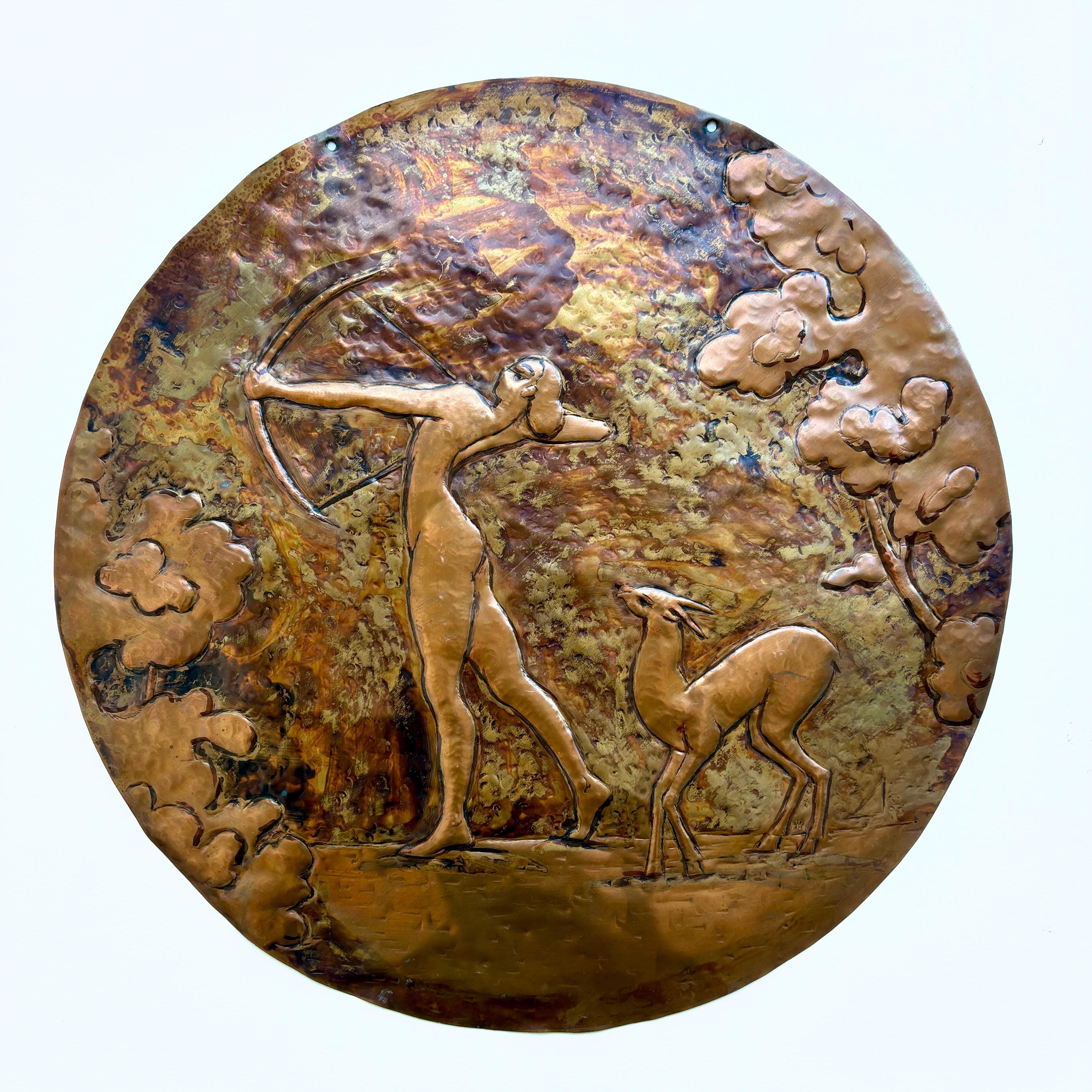 貴重　フランス雑貨Edition Clouet オランジーナ金属プレートカード Large Vintage French Copper Art Deco Style Panel: Hand-made