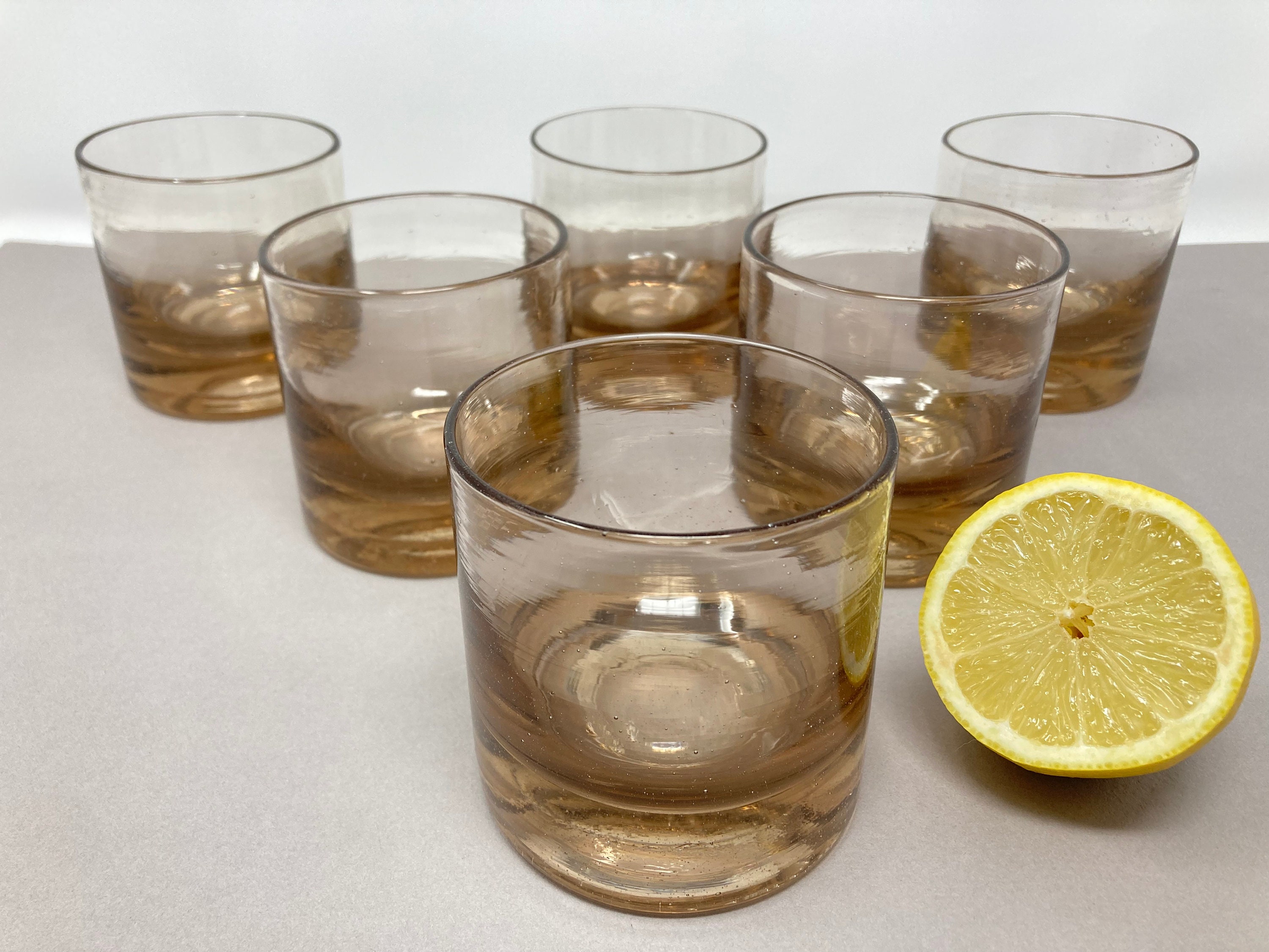 Ensemble de 6 Verres Vintage Faits à La Main Français Signés Par L'artiste, Gobelets Soufflés Bouche