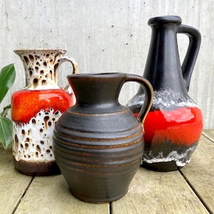Collection of 3 Authentic Mid-Century West German Fat Lava Vases: Steuler Keramik 171/20, Bay Keramik 67-30, Jasba Keramik N 602-12-25