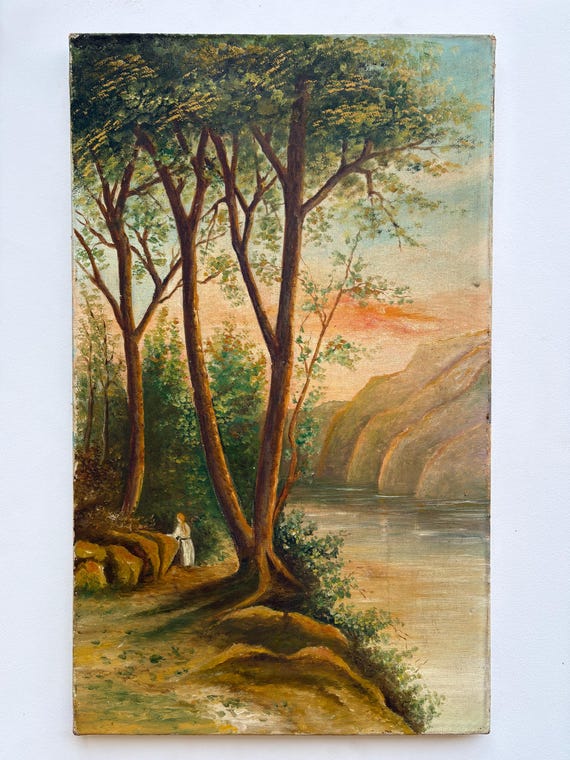 Antique French Original Oil Painting: 19th Century Romantic