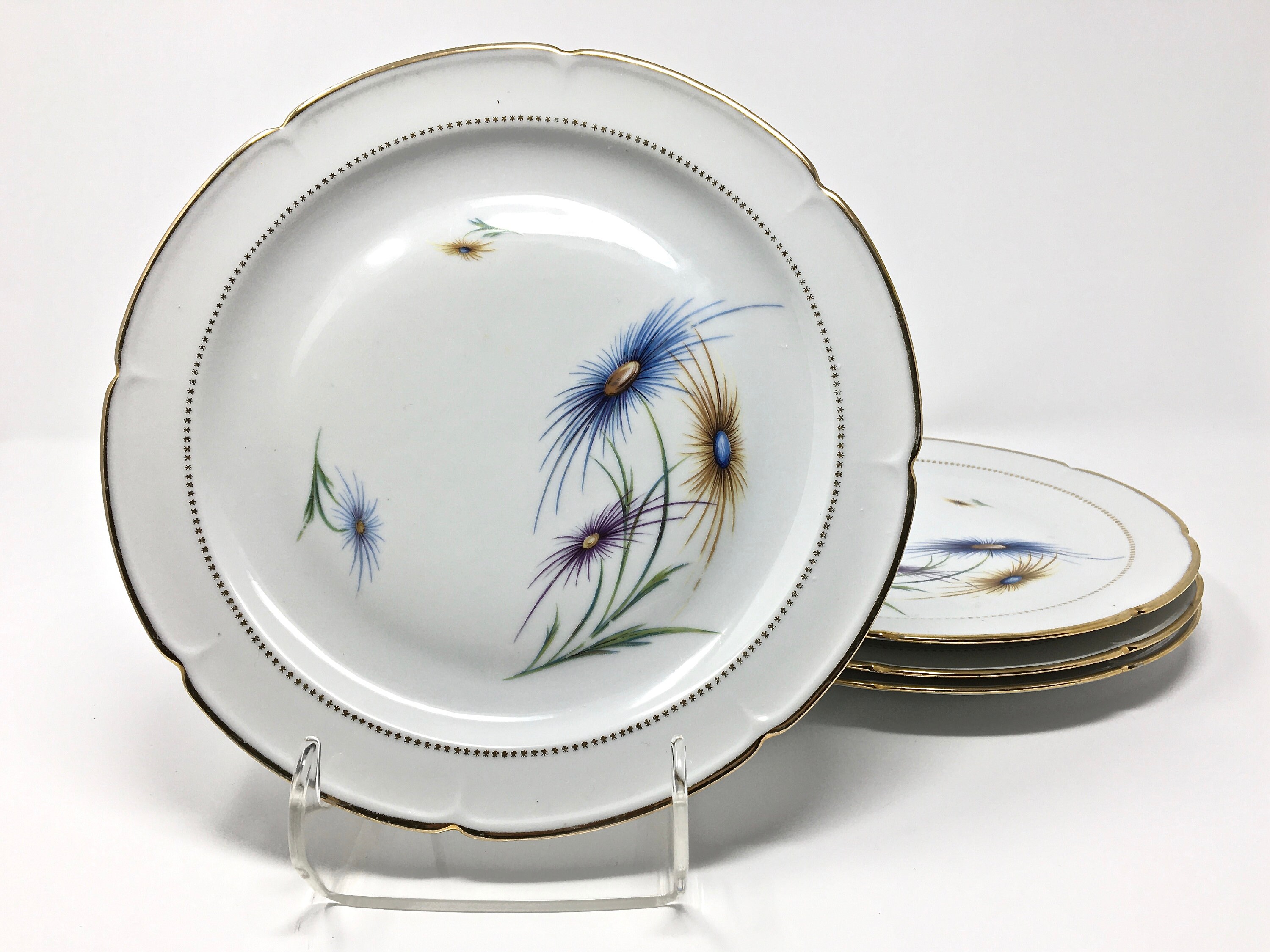 4 Assiettes Vintage Mi-Siècle Français Porcelaine de Limoges