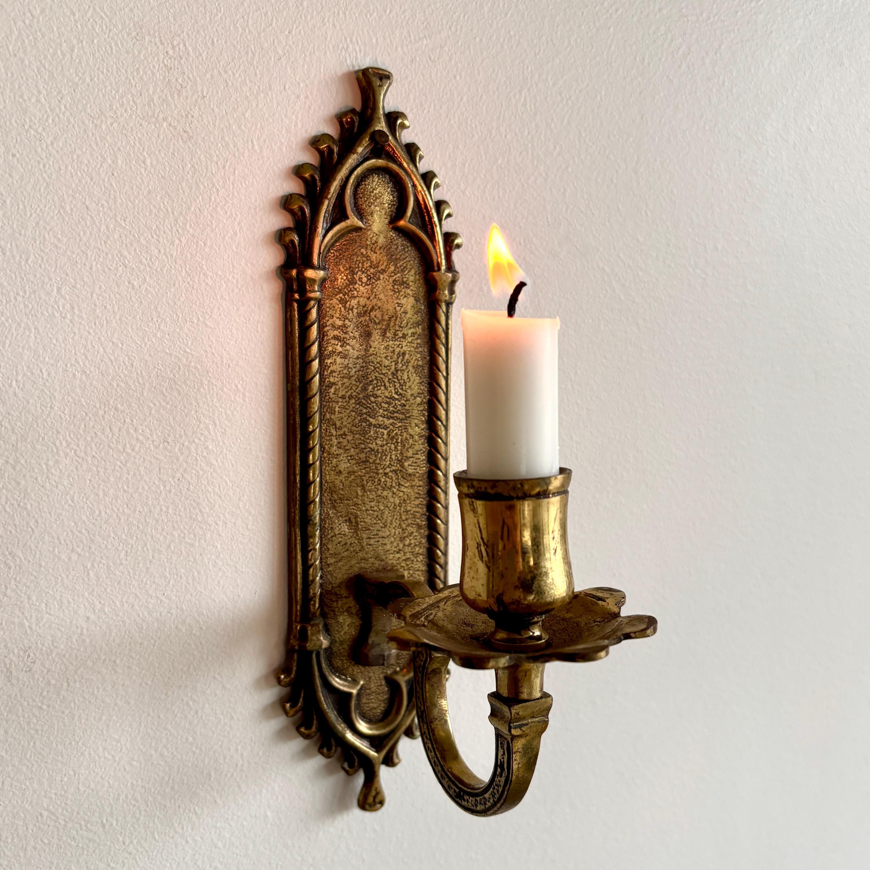 Vintage French Bronze Candle Sconce: Antique Style Wall Mounted Candle