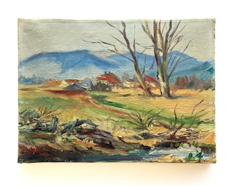 Vintage French Original Oil Painting on Stretched Canvas